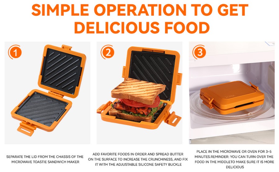 Compact microwave grill pan designed for quick breakfast sandwich preparation in kitchen